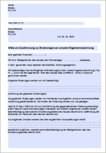 Zustimmung Veränderung an Eigentumswohnung Musterschreiben